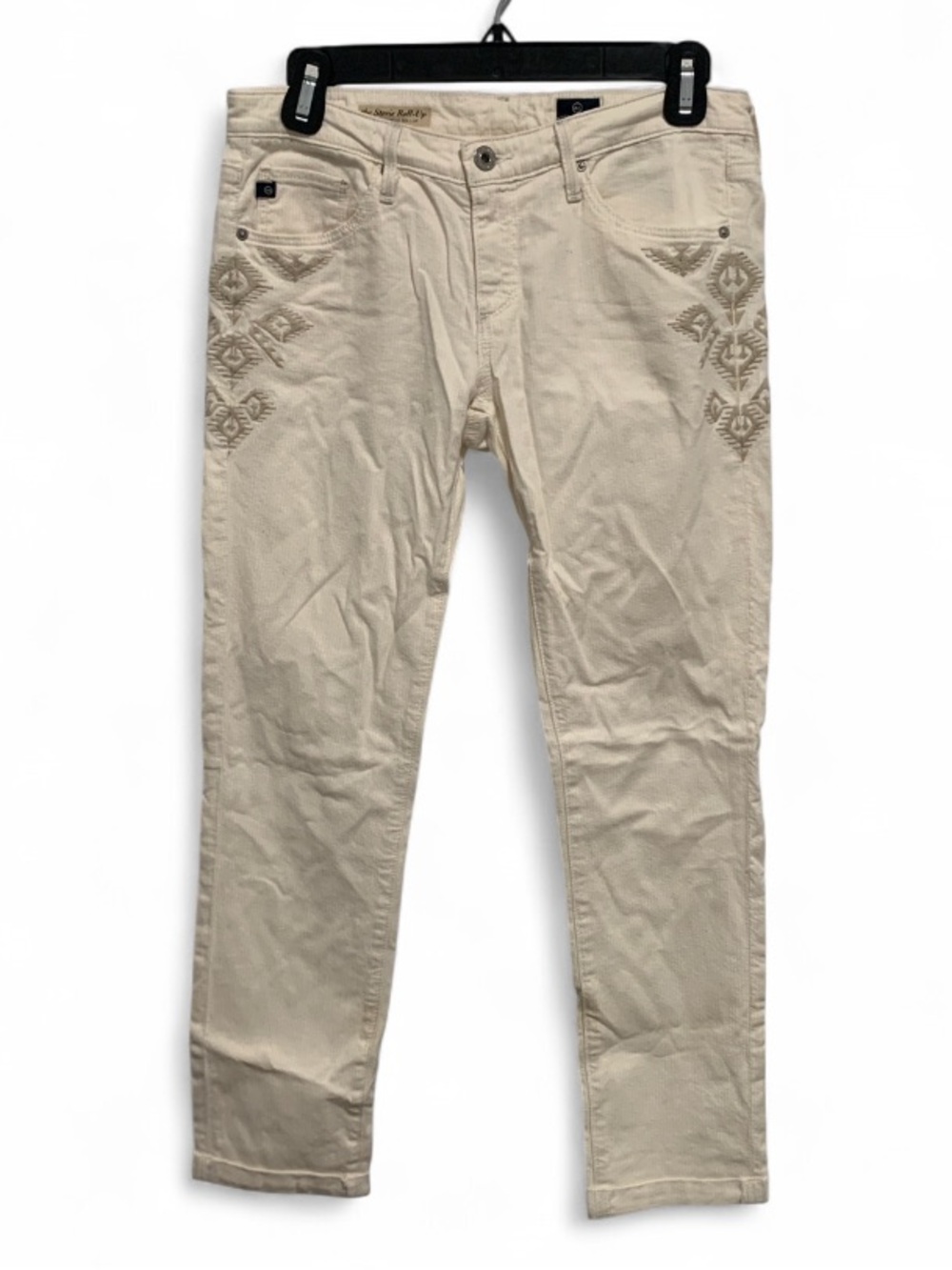 Adriano Goldschmied Stevie Roll Up Slim Straight Cream Embroidered Jeans